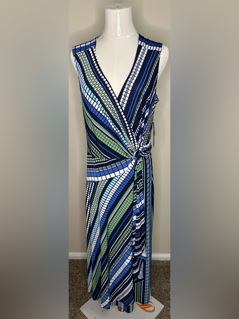 Robbie Bee Womens Size M/Xl Dress Floral Sleeveless Long Navy Green Nwt